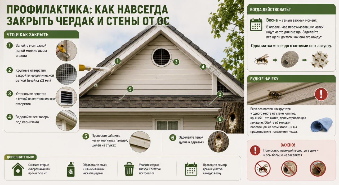 как навсегда закрыть чердак и стены от ос